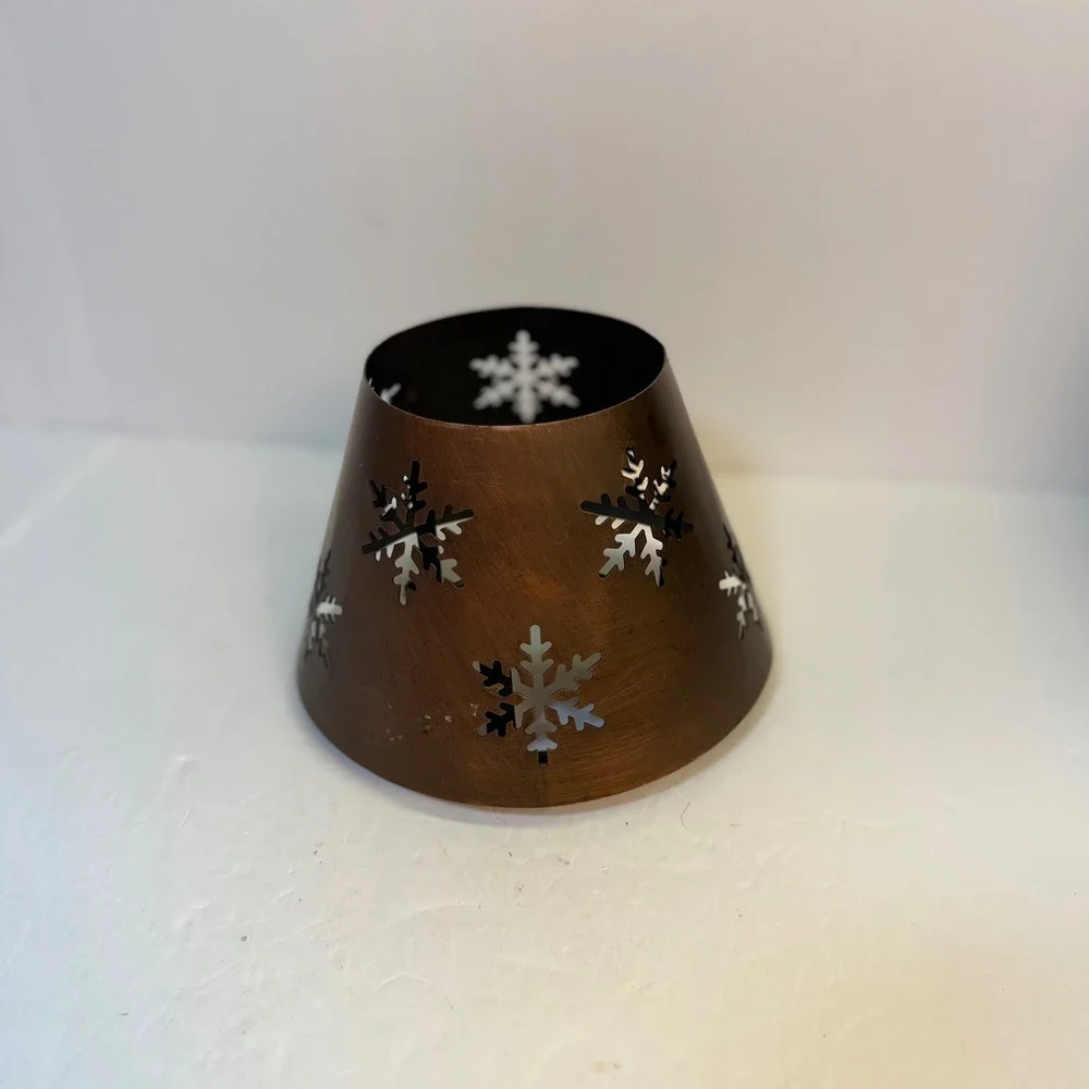 Copper Snowflake Metal Candle Jar Topper Holiday Winter Decor Large Jar Shade